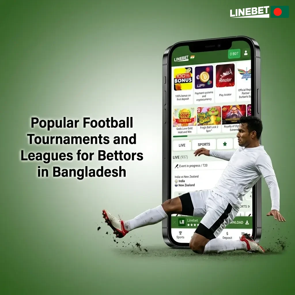 Football tournaments and leagues for bettors in Bangladesh including FIFA World Cup UEFA Champions League and Premier League on Linebet