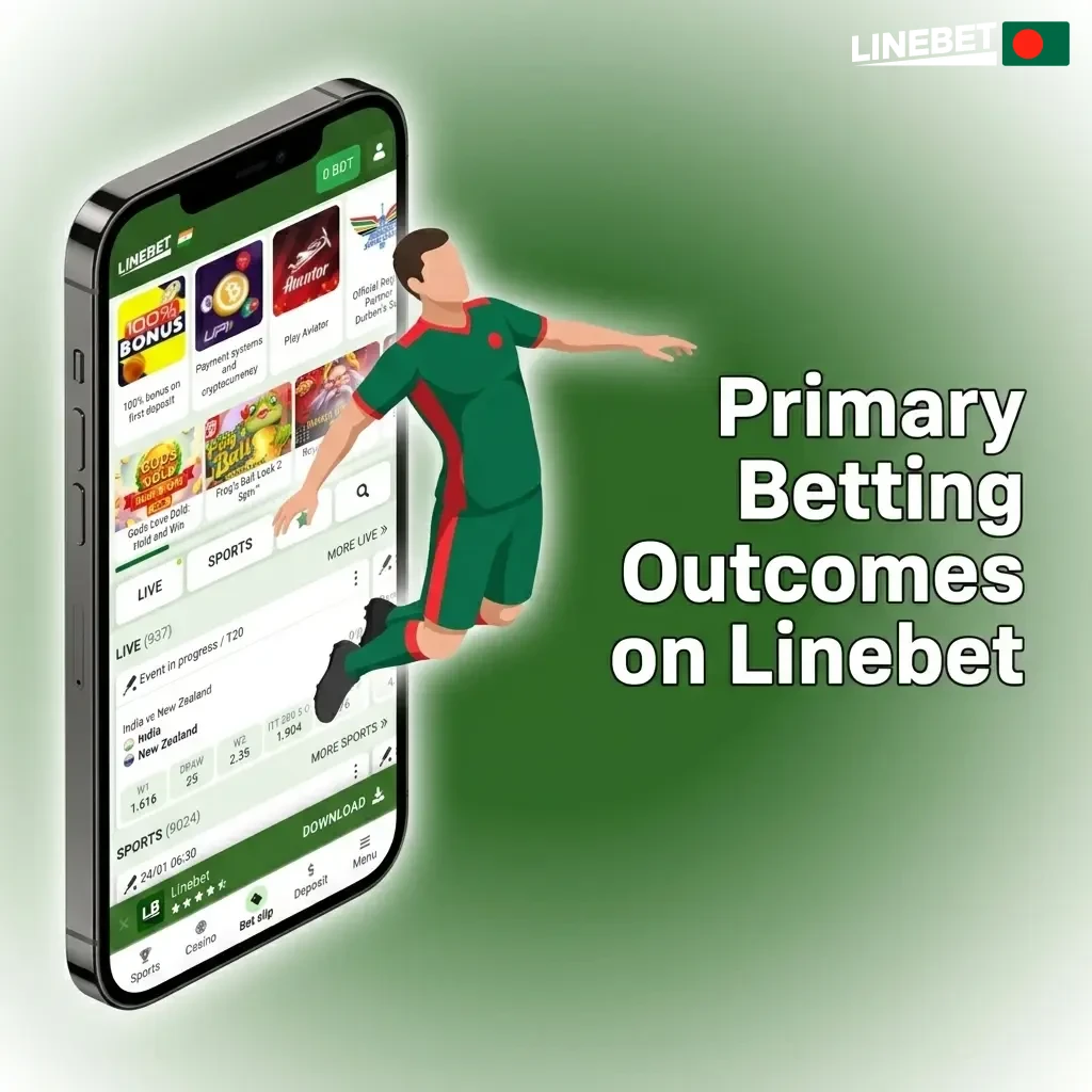Linebet sportsbook betting outcomes including 1X2, Double Chance, BTTS, Asian Handicap, and Over/Under options