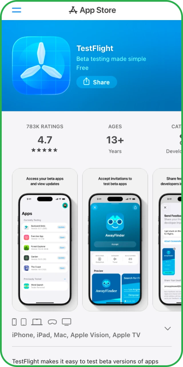 Install TestFlight to prepare for the Linebet App setup on iOS.