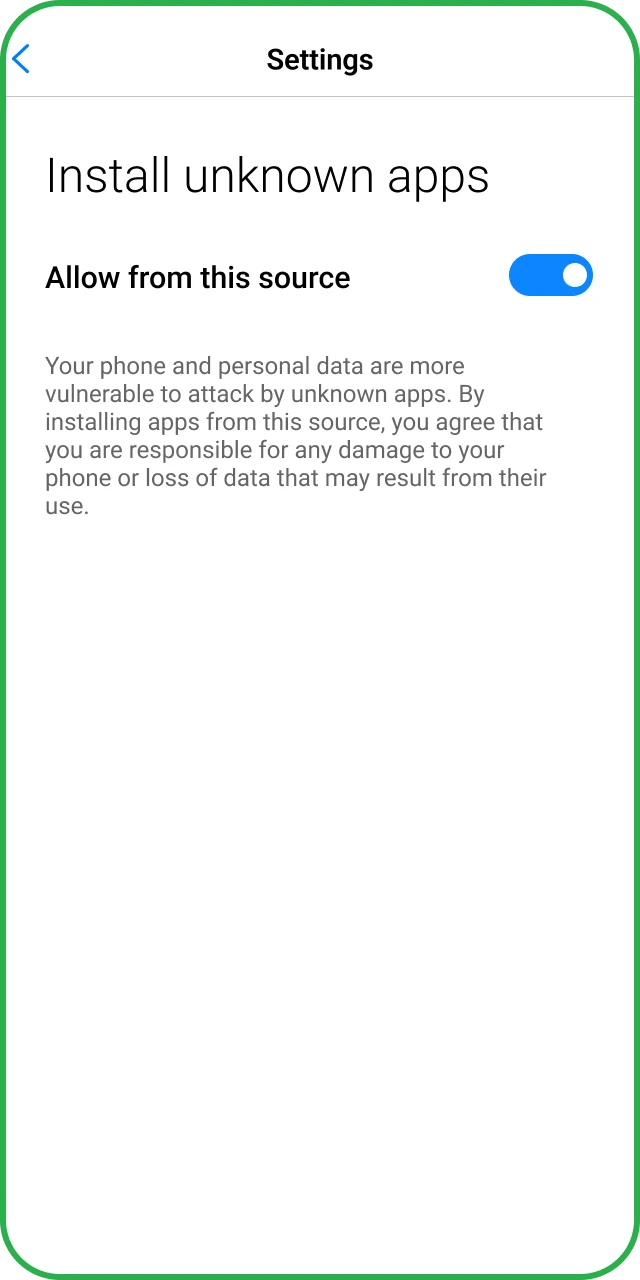 Enable unknown sources in your Android settings to continue the Linebet Aviator installation.