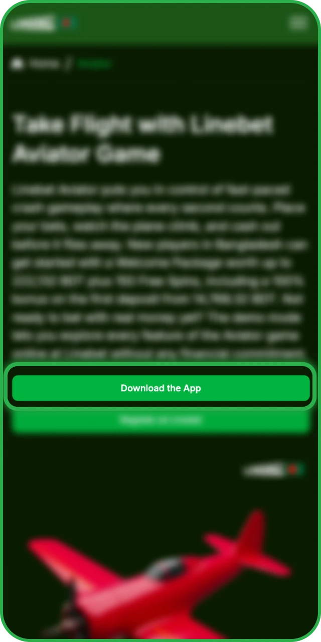 Open the official download page to get the Linebet Aviator app on your Android device.